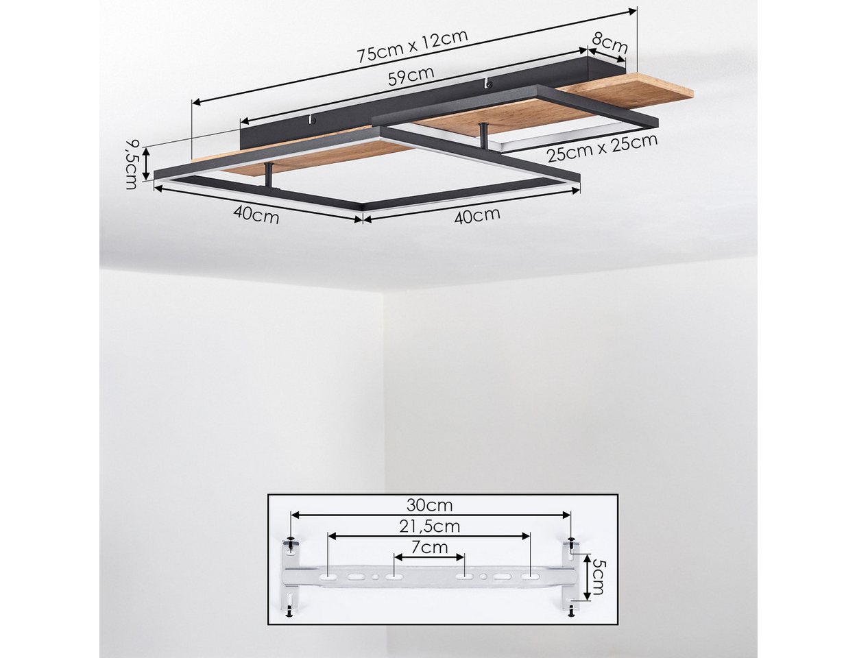hofstein Deckenleuchte »Palermo« dimmbare Deckenlampe aus Metall/Holz, 3000 Kelvin – Bild 4 von 5