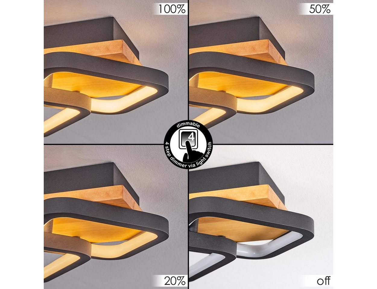 hofstein Deckenleuchte »Palermo« moderne Deckenlampe aus Metall/Holz – Bild 2 von 5