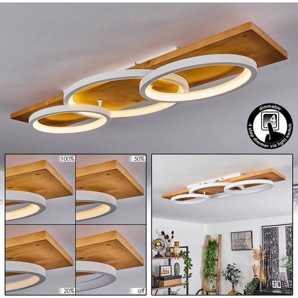 hofstein Deckenleuchte »Palermo« moderne Deckenlampe aus Metall/Holz/Kunststoff in Natur/Weiß, 3000 Kelvin, 97cm, dimmbar über Lichtschalter, 4700 Lumen, 1xLED 