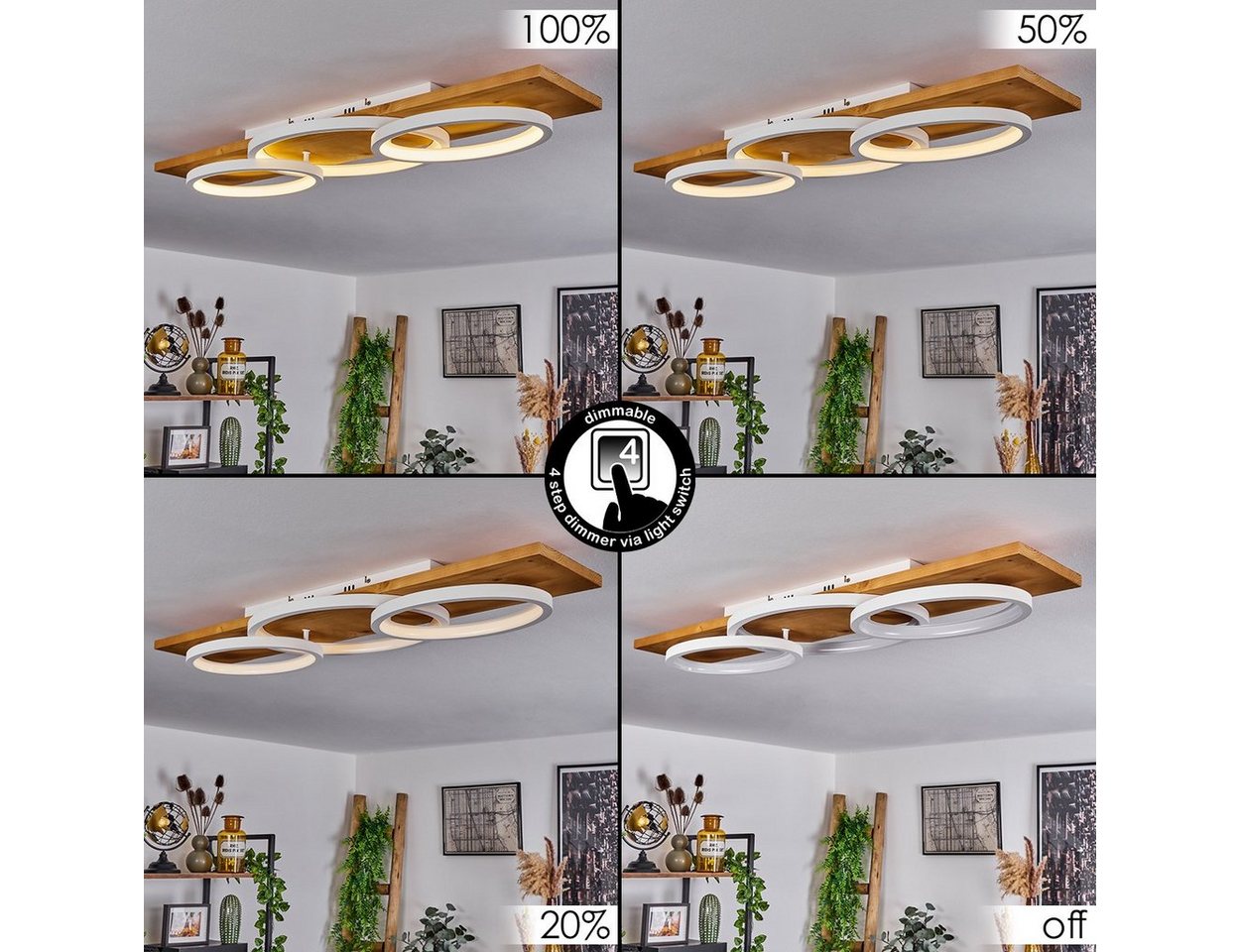 hofstein Deckenleuchte »Palermo« moderne Deckenlampe aus Metall/Holz/Kunststoff in Natur/Weiß, 3000 Kelvin, 97cm, dimmbar über Lichtschalter, 4700 Lumen, 1xLED  – Bild 2 von 5