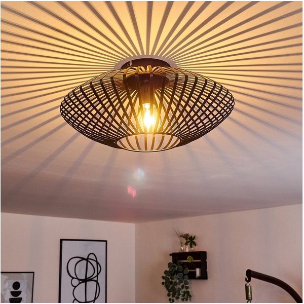 hofstein Deckenleuchte »Pieris« Deckenlampe aus Metall in Schwarz, ohne Leuchtmittel, E27, Leuchte m. Gitter u. Lichteffekt an der Decke