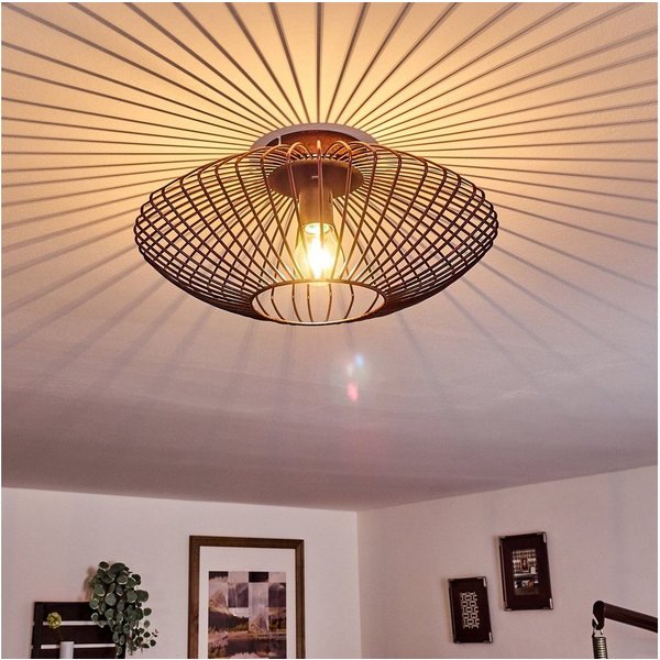 hofstein Deckenleuchte »Pieris« runde Deckenlampe aus Metall in Schwarz/Kupfer, ohne Leuchtmittel, E27, Retro-Leuchte mit Lichteffekt durch Gitter-Optik