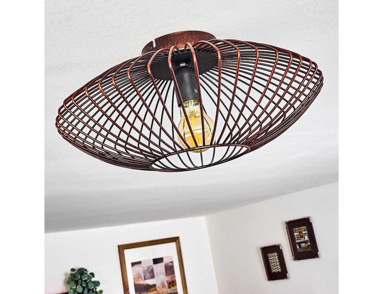 hofstein Deckenleuchte »Pieris« runde Deckenlampe aus Metall in Schwarz/Kupfer, ohne Leuchtmittel, E27, Retro-Leuchte mit Lichteffekt durch Gitter-Optik – Bild 2 von 5