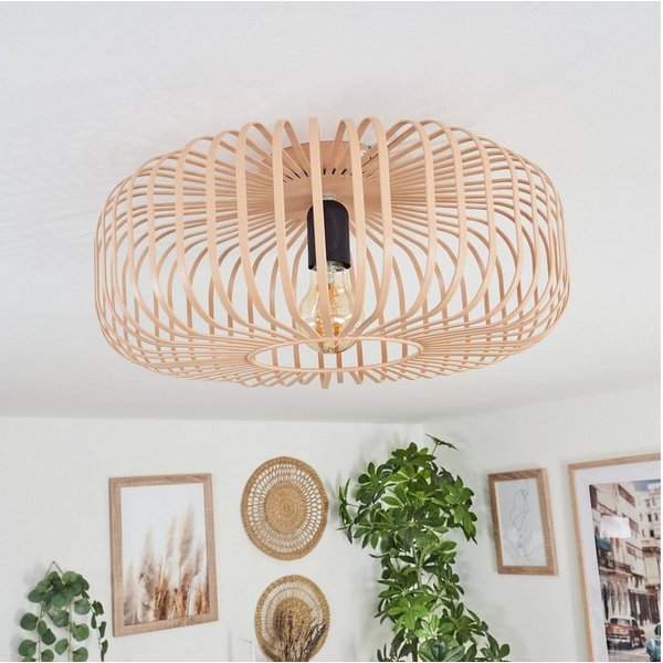 hofstein Deckenleuchte runde Deckenlampe aus Metall in Schwarz/Hellbraun/Beige, ohne Leuchtmittel, Lichteffekt durch Gitter-Optik, Ø40cm, E27. ohne Leuchtmittel