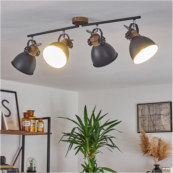 hofstein Deckenleuchte »Verago« industrielle Deckenlampe aus Metall in grau/holzoptik, ohne Leuchtmittel, 4xE27, ØSchirm 15cm, Höhe 26, 5cm, beliebig dreh-/schw