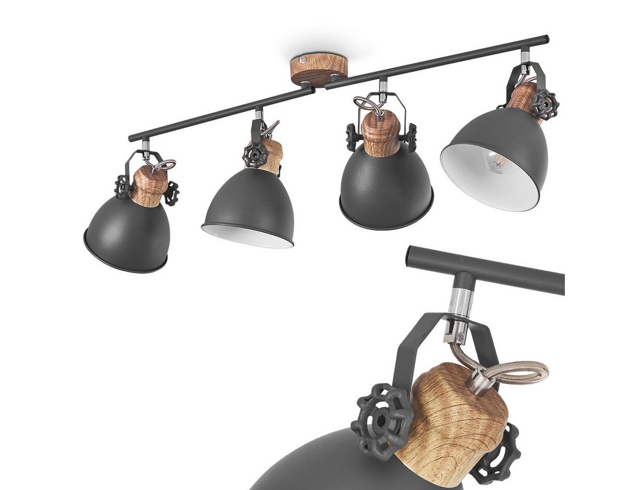 hofstein Deckenleuchte »Verago« industrielle Deckenlampe aus Metall in grau/holzoptik, ohne Leuchtmittel, 4xE27, ØSchirm 15cm, Höhe 26, 5cm, beliebig dreh-/schw – Bild 2 von 3
