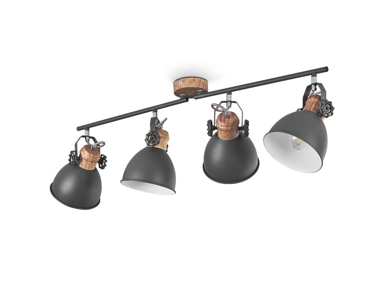 hofstein Deckenleuchte »Verago« industrielle Deckenlampe aus Metall in grau/holzoptik, ohne Leuchtmittel, 4xE27, ØSchirm 15cm, Höhe 26, 5cm, beliebig dreh-/schw – Bild 3 von 3