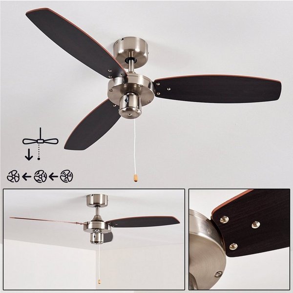 hofstein Deckenventilator »Priore« Deckenventilator, Metall/Holz, Nickel-matt/Silber und Braun, mit 2 Zugschnuren u. wendbaren Rotorblättern, in 3 Stufen schalt