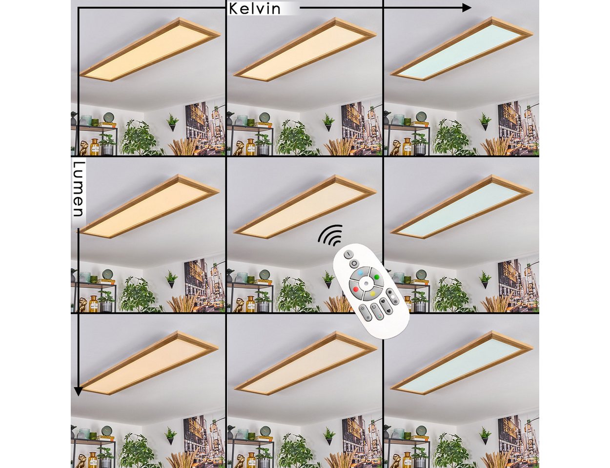hofstein Panel dimmbare Deckenleuchte aus Metall/Holz/Kunststoff in Weiß/Natur, LED wechselbar, Deckenleuchte Smart Home/App/Fernbedienung, 2700-6500 Kelvin, CC – Bild 2 von 5