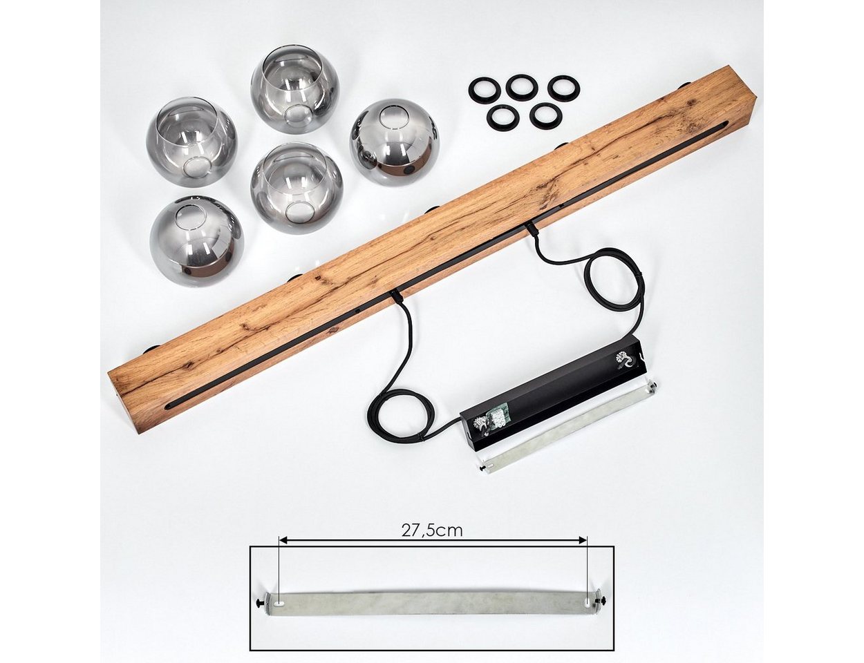 hofstein Pendelleuchte »Canove« Pendellampe, Metall/MDF/Glas, Schwarz/Holzoptik/Braun, ohne Leuchtmittel, Leuchte mit Höhe max. 122, 5cm, 5xE27, Chromfarben – Bild 5 von 5