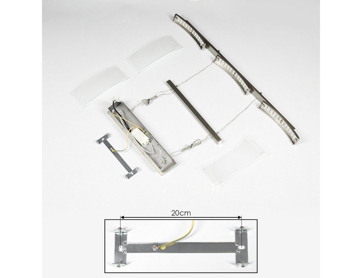 hofstein Pendelleuchte »Ovaro« dimmbare Deckenlampe, Metall, Nickel-matt, klarem Glasschirm, 2700 Kelvin, moderne Hängelampe mit Tastschalter, 3xLED 5 Watt, 135 – Bild 5 von 5