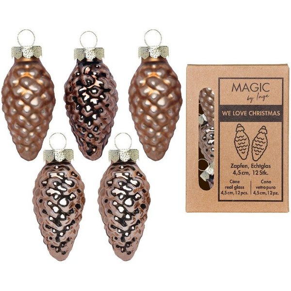 Holly & Jolly Christbaumschmuck, Christbaumschmuck Zapfen 4,5cm Glas 12 Stück - Elegant Lounge