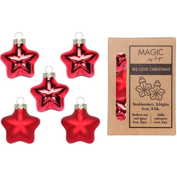 Holly & Jolly Christbaumschmuck, Christbaumschmuck Sterne 4cm Glas 8 Stück - Merry Red