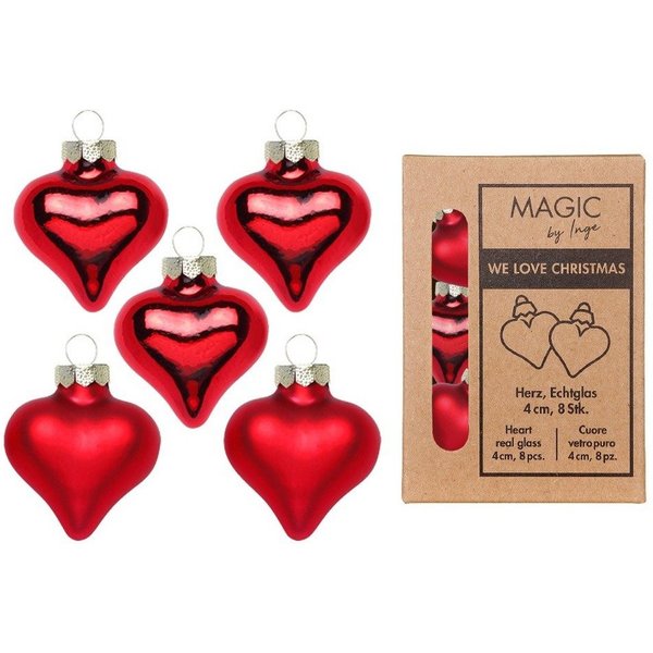 Holly & Jolly Christbaumschmuck, Christbaumschmuck Herzen 4cm Glas 8 Stück - Merry Red