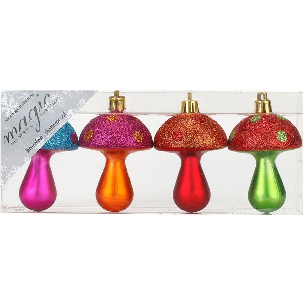 Holly & Jolly Christbaumschmuck, Christbaumschmuck Pilze 6,5cm Kunststoff 4er Set - Mille Fiori