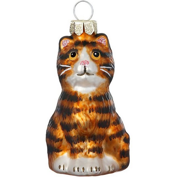 Holly & Jolly Christbaumschmuck, Christbaumschmuck Glas 7cm Tigerkatze Figur Braun