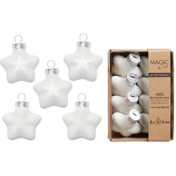 Holly & Jolly Christbaumschmuck, Christbaumschmuck Sterne 4cm Glas 8 Stück - Pure White