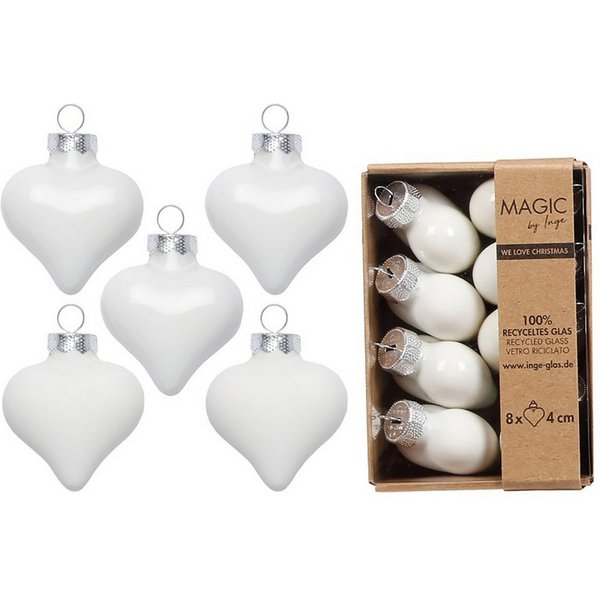 Holly & Jolly Christbaumschmuck, Christbaumschmuck Herzen 4cm Glas 8 Stück - Pure White