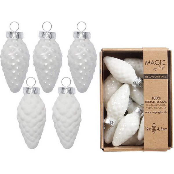 Holly & Jolly Christbaumschmuck, Christbaumschmuck Zapfen 4,5cm Glas 12 Stück - Pure White