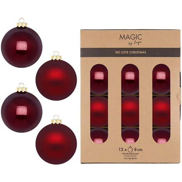 Holly & Jolly Weihnachtsbaumkugel, Weihnachtskugeln Glas 8cm 12 Stück - Smooth Port