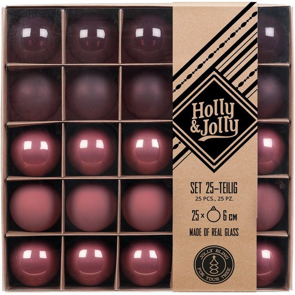 Holly & Jolly Weihnachtsbaumkugel, Weihnachtskugeln Glas 6cm 25er Set - Dusty Rose teils transparent