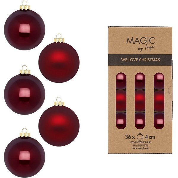 Holly & Jolly Weihnachtsbaumkugel, Weihnachtskugeln Glas 4cm 36 Stück - Smooth Port