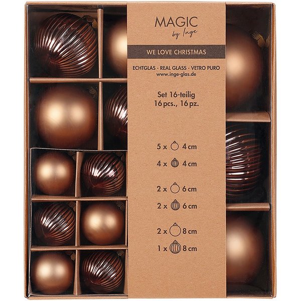 Holly & Jolly Weihnachtsbaumkugel, Weihnachtskugeln Glas 4-8cm Mix gerillt 16er Set - Elegant Lounge