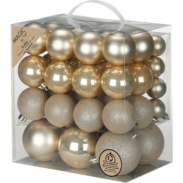 Holly & Jolly Weihnachtsbaumkugel, Weihnachtskugeln Kunststoff 4-8cm Mix 54er Set - Creamy Gold
