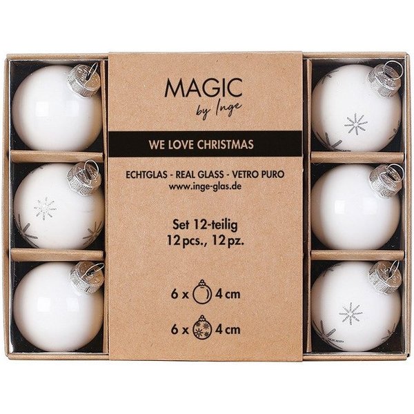 Holly & Jolly Weihnachtsbaumkugel, Weihnachtskugeln Glas 4cm Schneeflocken Motiv 12er Set Just White