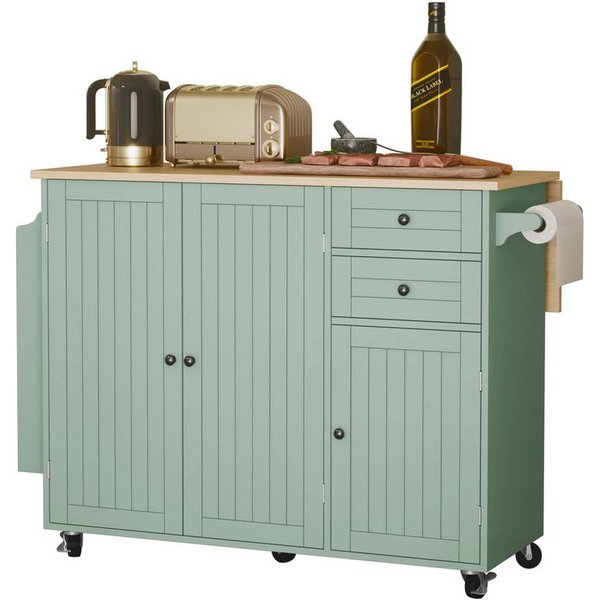 HOLTICO Küchenwagen mit Klappbarer Arbeitsplatte-Kücheninsel auf Rollen, Küchenschrank, (1 St), Bewegliche Kücheninsel auf Rollen, Anrichte für Esszimmer und Kü
