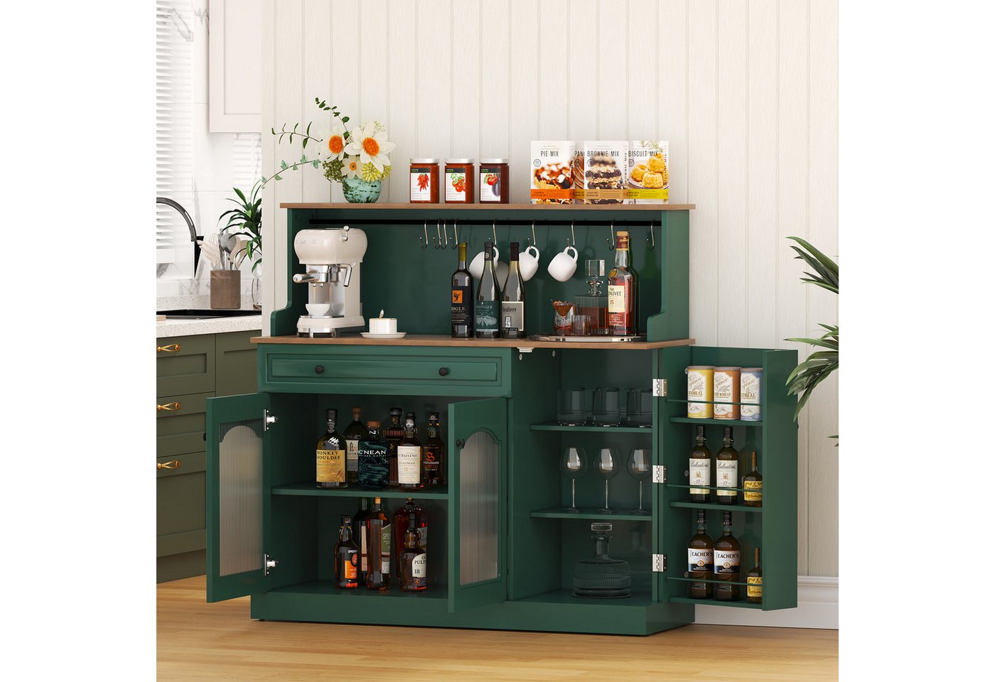 HOLTICO Sideboard Küchenschrank mit Arbeitsplatte, Küchenbuffet Buffetschrank (1 St), Weinschrank mit Schublade und Oberer Ablage – Bild 4 von 5