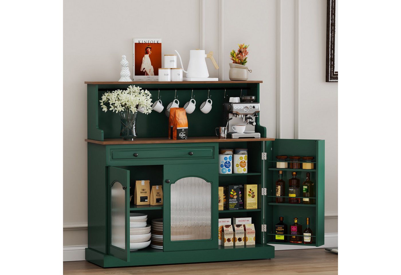 HOLTICO Sideboard Küchenschrank mit Arbeitsplatte, Küchenbuffet Buffetschrank (1 St), Weinschrank mit Schublade und Oberer Ablage – Bild 5 von 5