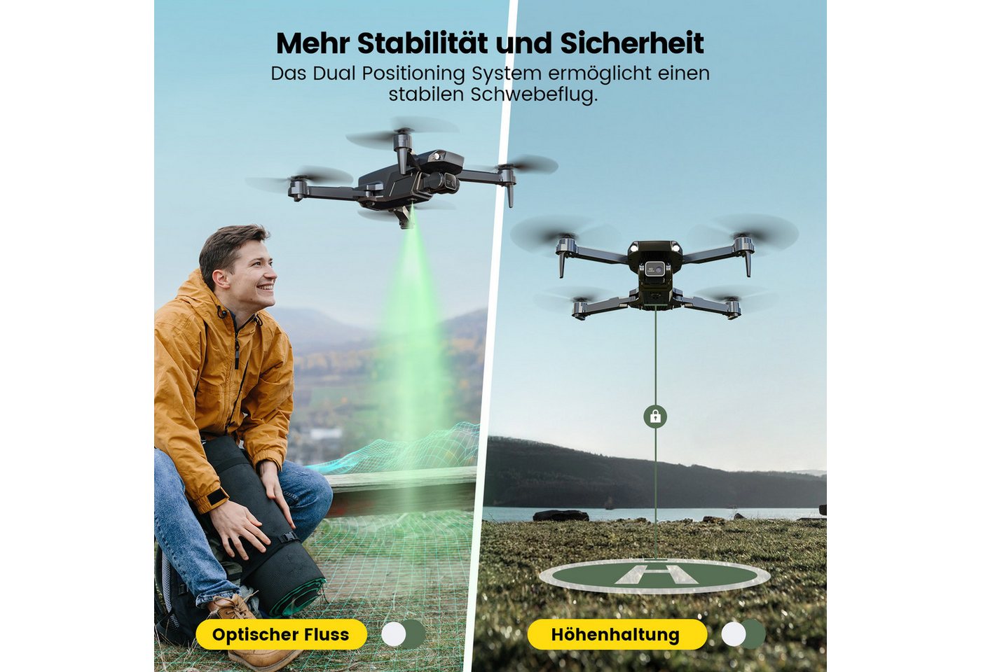 HOLY STONE faltbar, mit 1080P Kamera für Anfänger, optischem Fluss & 2 Akkus Drohne – Bild 4 von 5