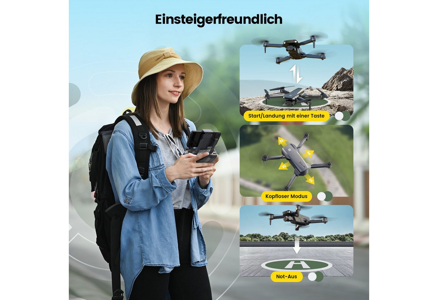 HOLY STONE faltbar, mit 1080P Kamera für Anfänger, optischem Fluss & 2 Akkus Drohne – Bild 5 von 5
