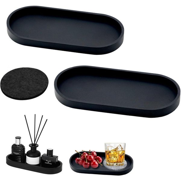 Holz Lichter Dekoschale Deko Tablett 2er Set, Silikon Ablageschalen, Schwarz, Oval, rutschfest (2 St), Pflegeleicht & multifunktional für Bad, Küche & Wohnzimme