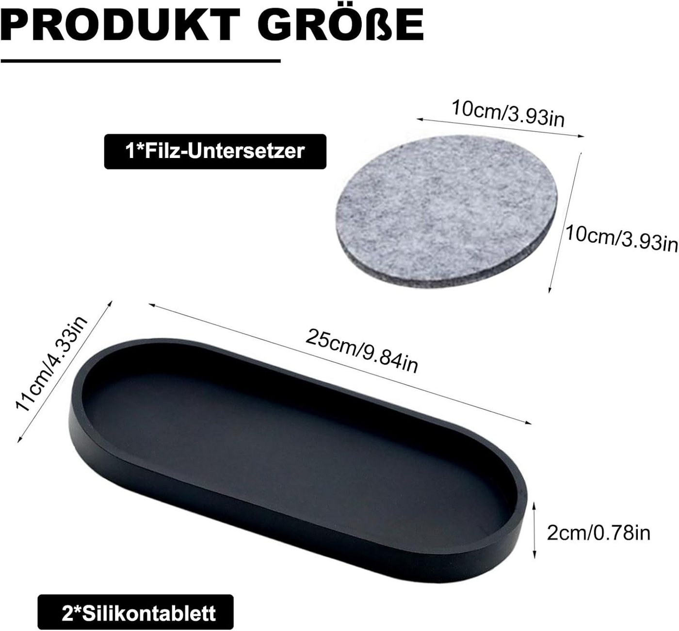 Holz Lichter Dekoschale Deko Tablett 2er Set, Silikon Ablageschalen, Schwarz, Oval, rutschfest (2 St), Pflegeleicht & multifunktional für Bad, Küche & Wohnzimme – Bild 3 von 5