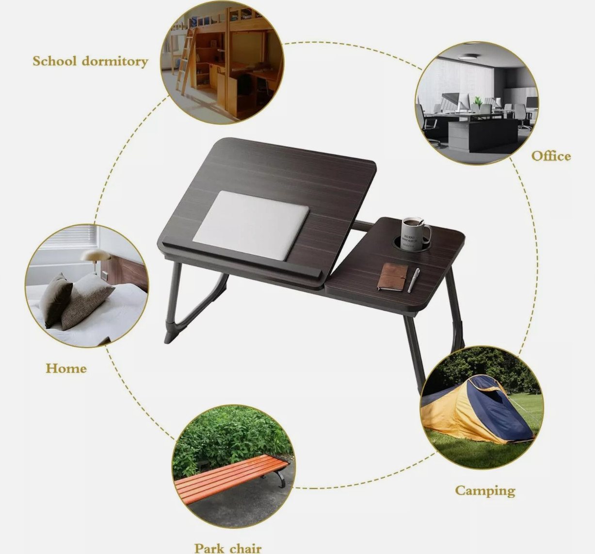 Holz Lichter Laptoptisch Laptoptisch Notebooktisch Betttisch klappbar, Laptop Tablett, Integrierte Kühllöcher für Luftzirkulation – Bild 3 von 5