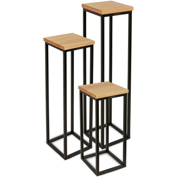 holz4home® Blumenständer Dekoständer aus Eichenholz Massiv Natur Geölt I Dekosäule Stahlrahmen