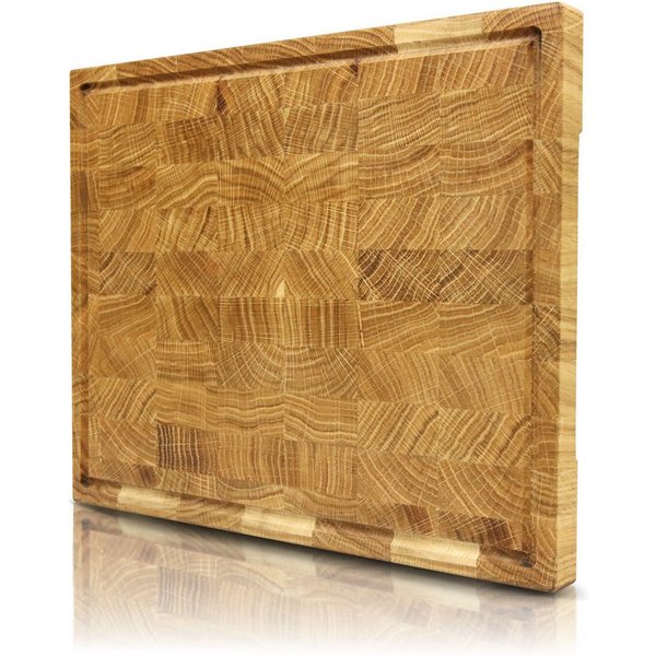 holz4home® Schneidebrett Küchenbrett aus Eichenholz I Hackbrett mit Saftrille in 3 Größen, Stirnholz mit Würfelmuster