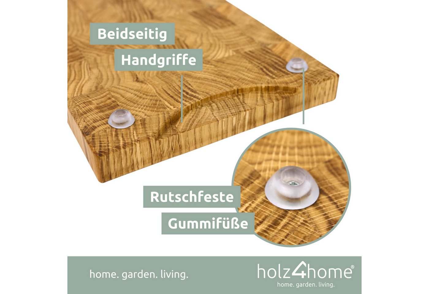holz4home® Schneidebrett Küchenbrett aus Eichenholz I Hackbrett mit Saftrille in 3 Größen, Stirnholz mit Würfelmuster – Bild 5 von 5