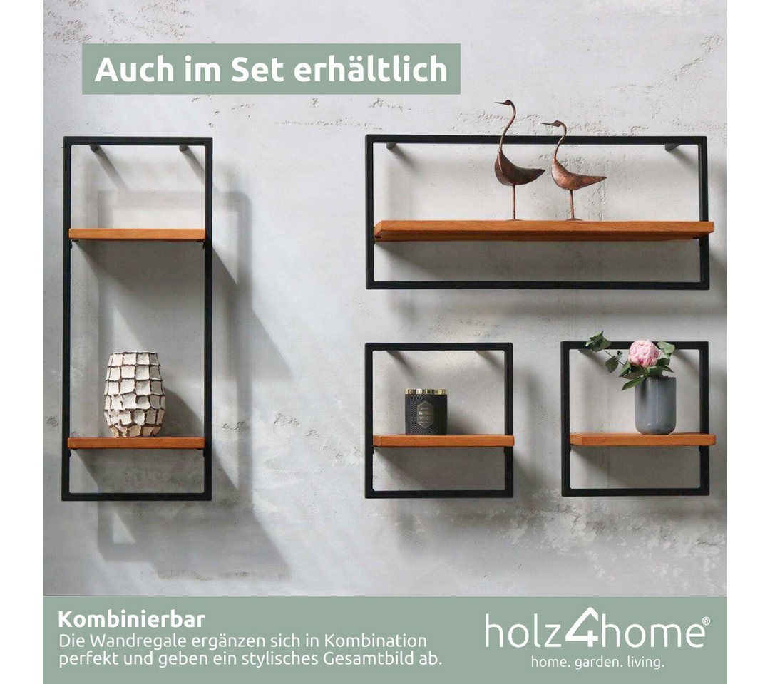 holz4home® Wandregal Eiche Hellgrau mit Metallrahmen Schwarz I Ohne Baumkante, Industrial Schweberegal – Bild 5 von 5