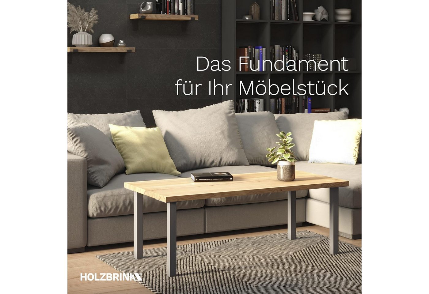 HOLZBRINK Tischbein Tischbein Eckig, Quadratrohr 40x40 mm, Höhe 43 cm, Tiefschwarz 1 St, Tischkufen Industriestahl pulverbeschichtet – Bild 3 von 5