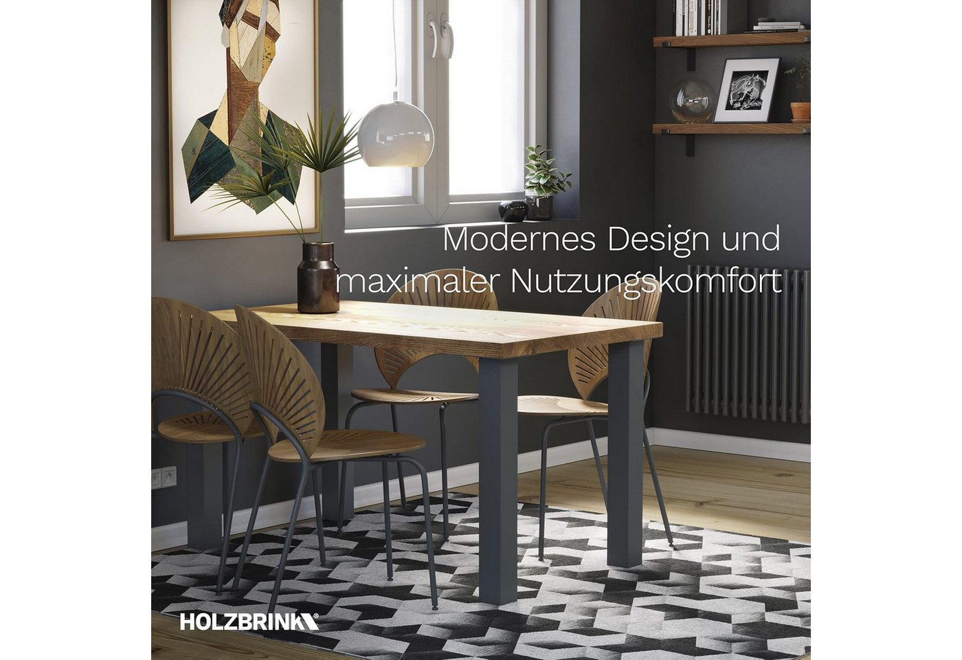 HOLZBRINK Tischbein Tischbein Eckig, Quadratrohr 40x40 mm, Höhe 43 cm, Tiefschwarz 1 St, Tischkufen Industriestahl pulverbeschichtet – Bild 4 von 5