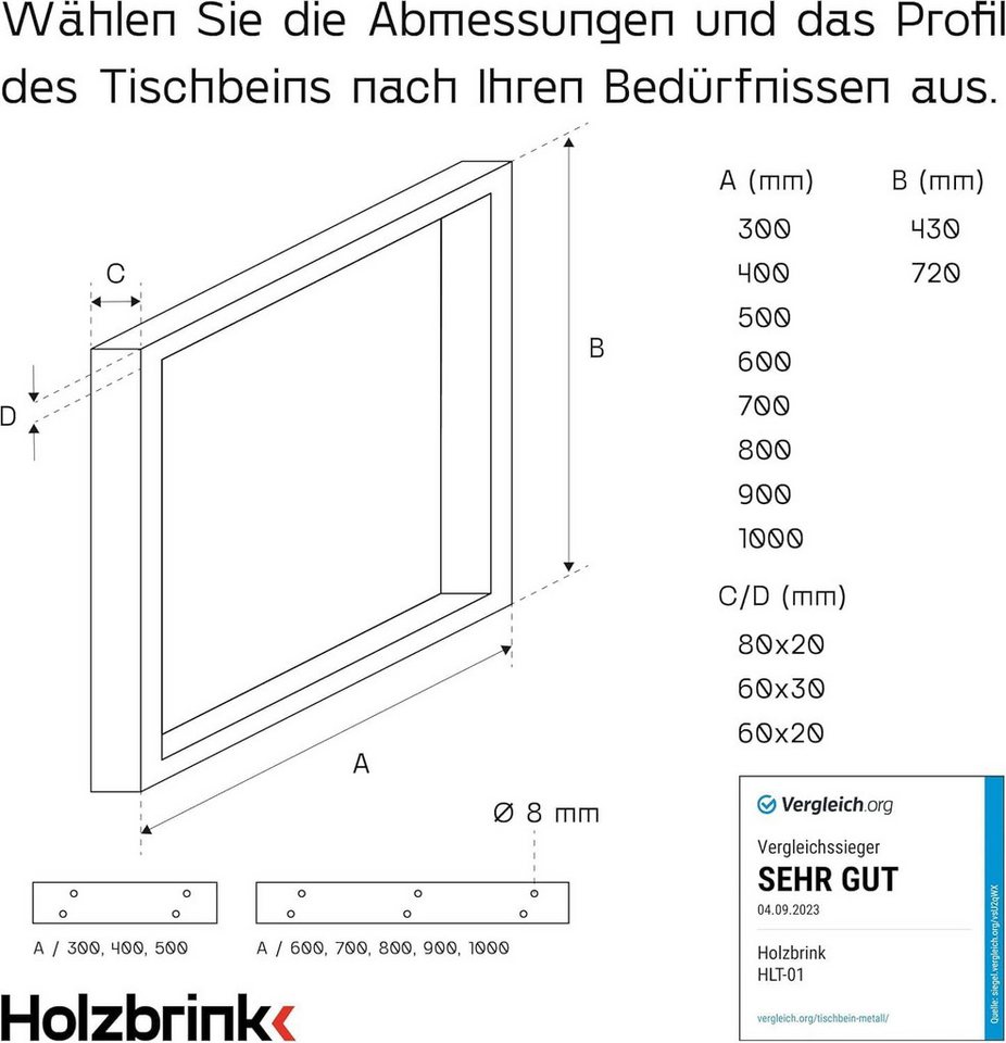 HOLZBRINK Tischbein Tischgestell Möbelfüße Tischuntergestell inkl. Bodenschoner HLT-01, Tischkufen Industriestahl pulverbeschichtet – Bild 2 von 5