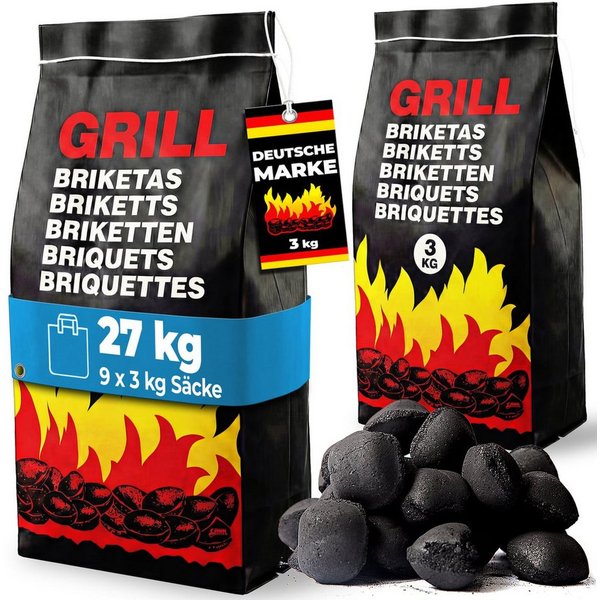 Holzkohlegrill, Grillbriketts 27kg Holzkohle 9 x 3kg Grillkohle Holzkohlebriketts
