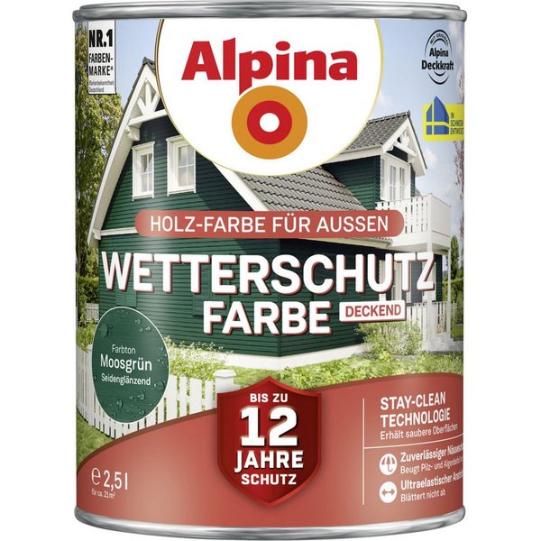 Alpina Holzschutzlasur Alpina Wetterschutzfarbe 2,5 L moosgrün