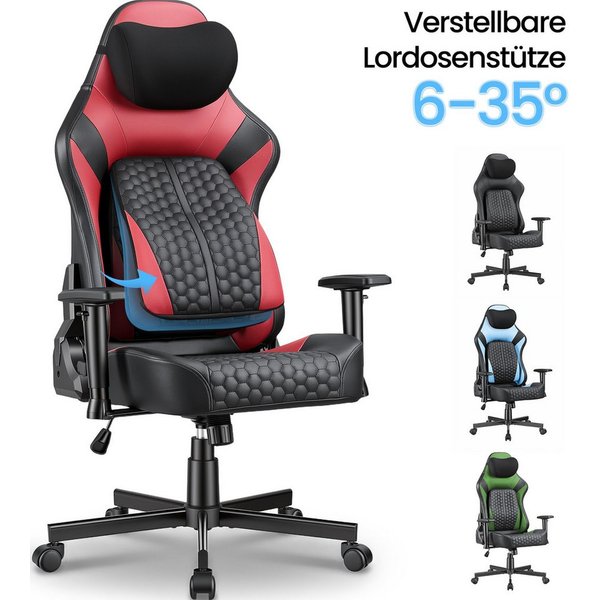 HOMALL Gaming-Stuhl gaming stuhl,mit verstellbarer Lendenstütze 6°-35°, 2D-Armlehnen,Rückenlehne 90°-135° verstellbar,150kg Belastbarkeit