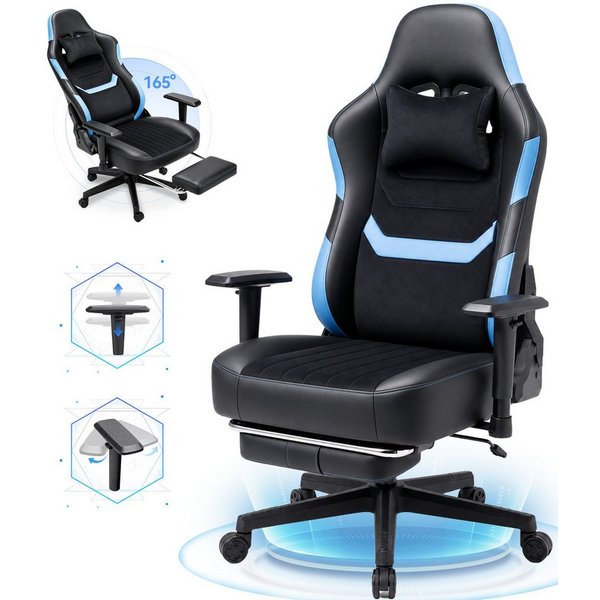 HOMALL Gaming-Stuhl mit Federkern,Komfort für Büro & Gaming,90-165° Rückenlehne,bis 180 kg, gaming stuhl mit Fußstütze,breites & dickes Sitzpolster