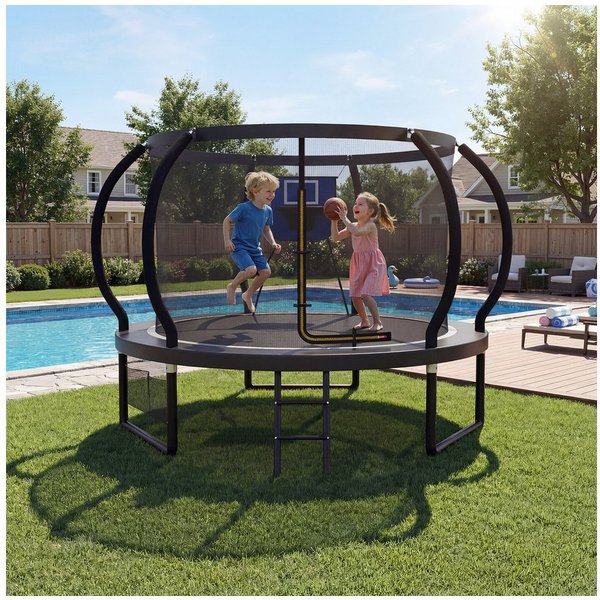 HOMALL Gartentrampolin Basketballkorb-Trampoline, Outdoor-Trampoline, Kindertrampoline, Ø 228 cm, (228/305/366/427 cm, komplett mit Basketball, Pumpe, Sicherhei