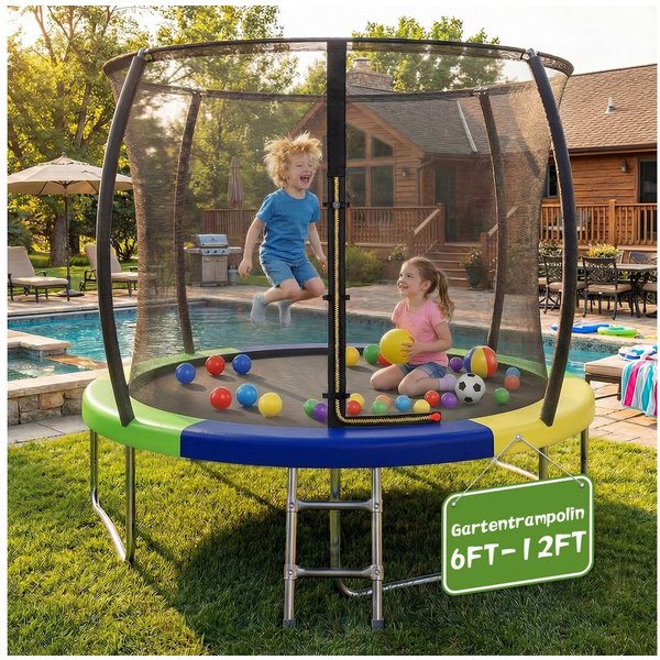 HOMALL Gartentrampolin Kindertrampolin Outdoor-Trampolin Durchmesser: 183/220/290/360 cm, Ø 183 cm, (Durchmesser 183 cm (mit Sicherheitsnetz und Schutzhaube, Tr